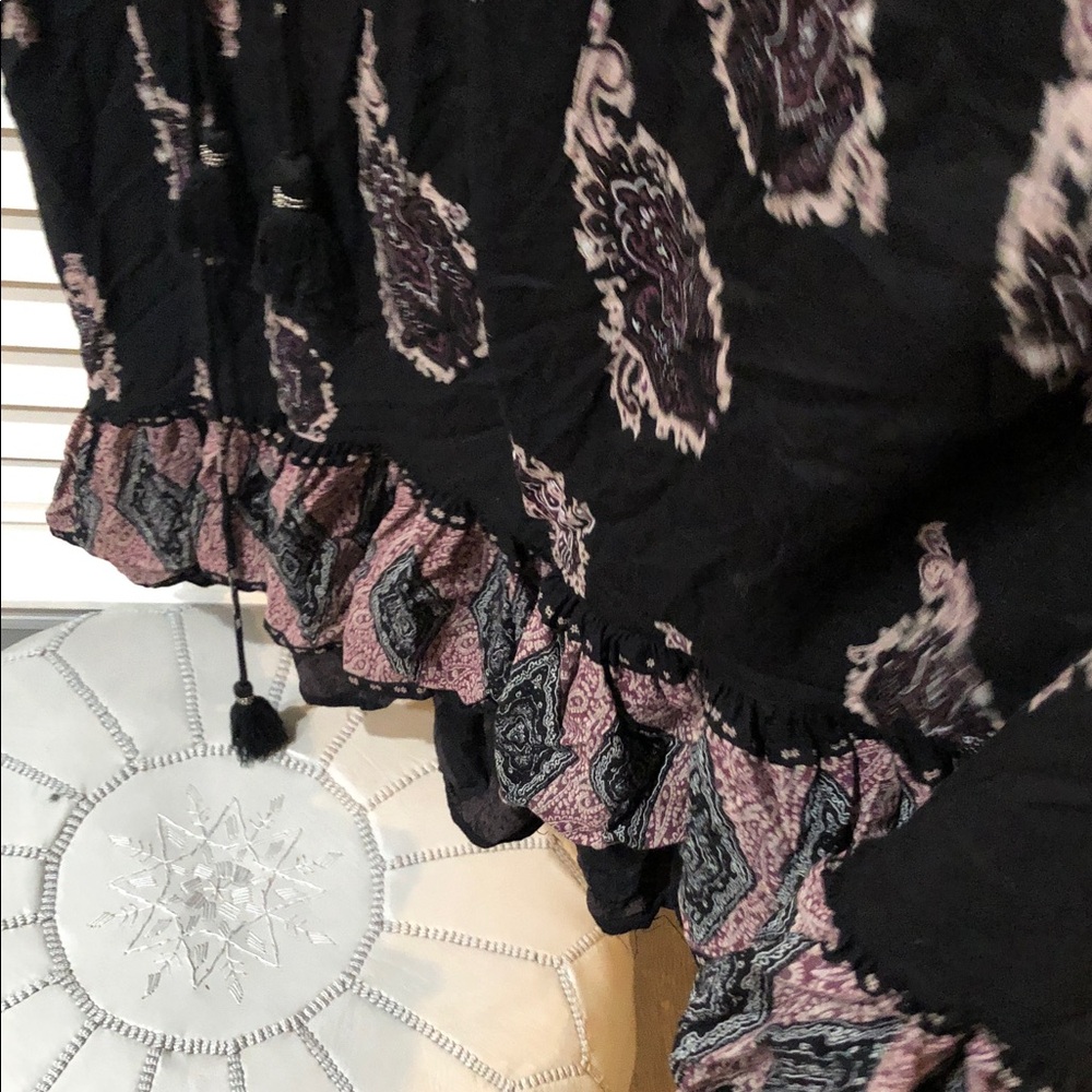 ellos Black MIDI Dress with Pink-Cream Paisley Accents slight high low - Picture 4 of 9